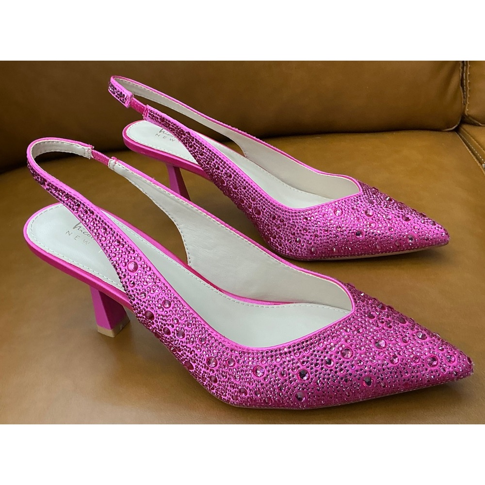 Nicole Miller Scoutie Slingback Heels Womens 8 Fuchsia Rhinestone Glam